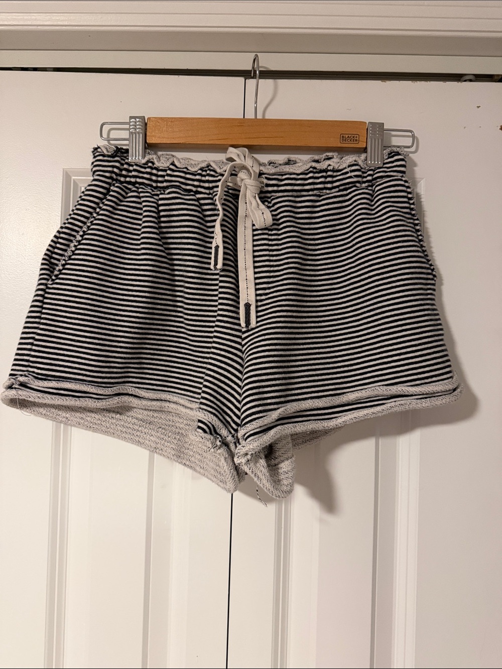 Stateside Black & White Striped Terry Drawstring Shorts